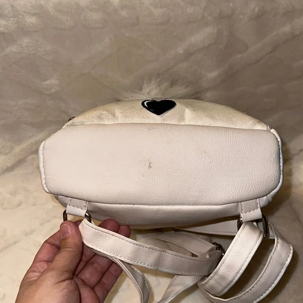 OMG White Rainbow Sequined Faux Leather Kitty Mini Backpack